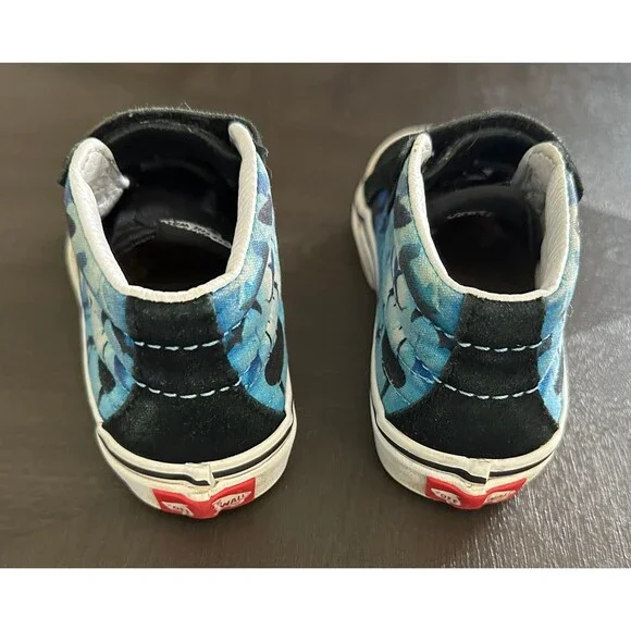 Vans Kids 10.5 Shark Print SK8 Shoes Black Blue - Picture 2 of 7